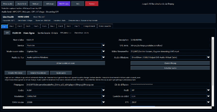 StreamerPro 3.56.26 avec licence : les dix flux Streaming visibles, hors ligne