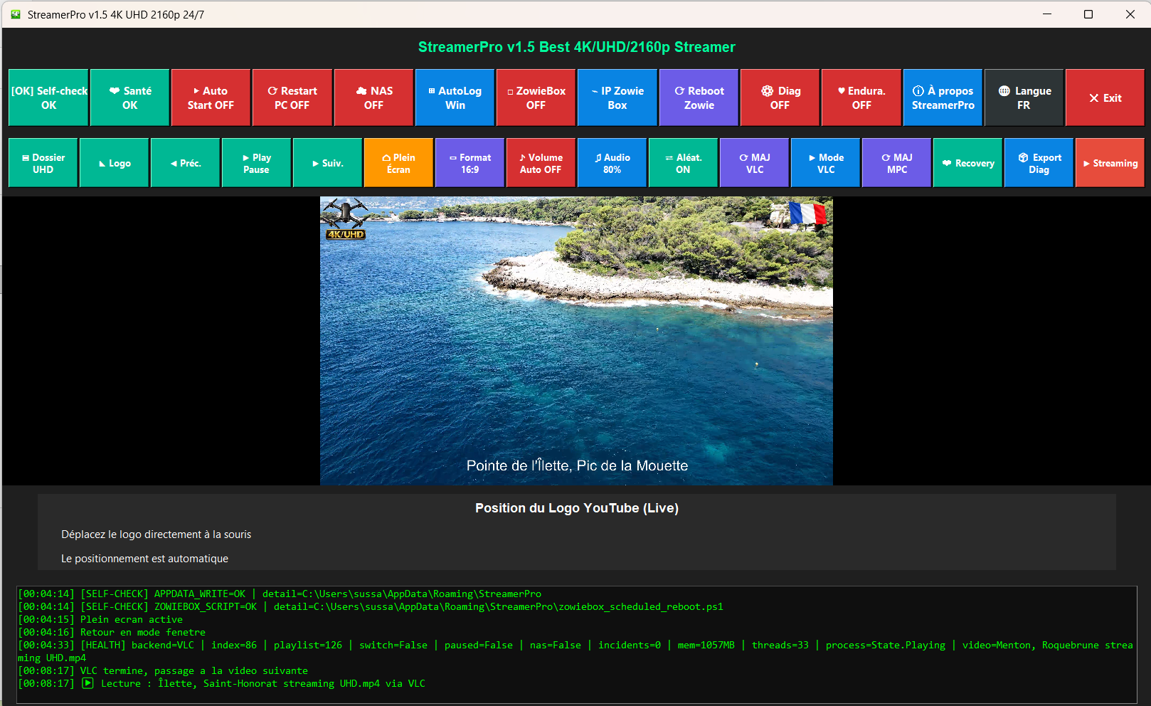 Interface principale de StreamerPro